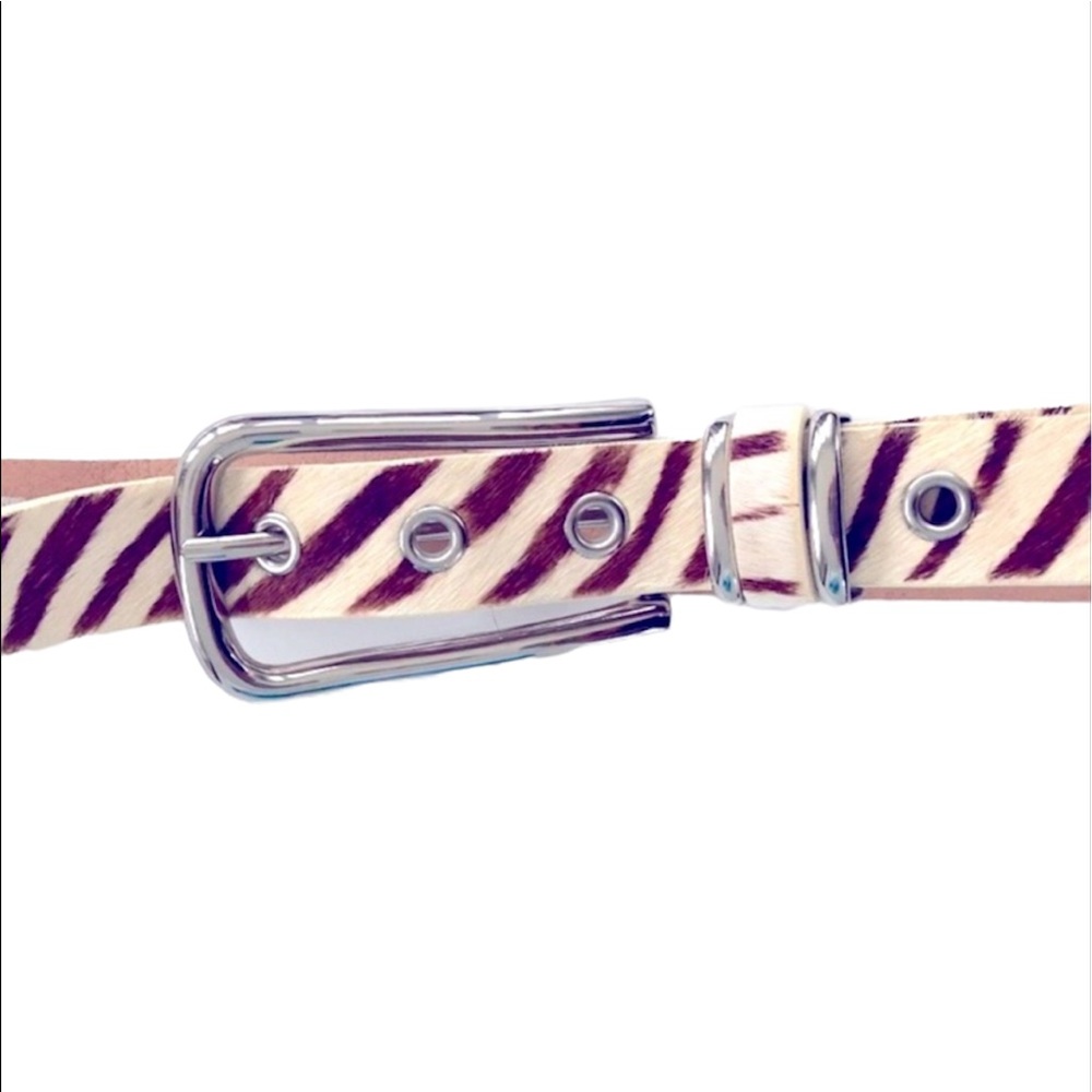 EXPRESS Faux Zebra Hair Women’s Genuine Leather Belt White Cream Brown